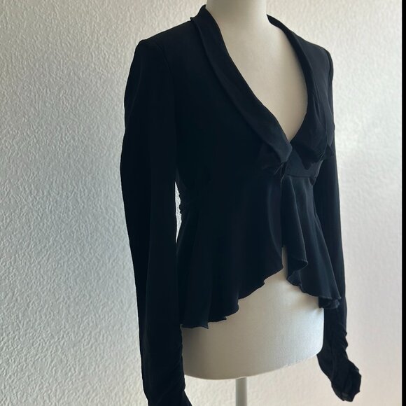 Paola Frani Black Draped Peplum Blouse – Made in Italy – Size 6 (IT 38) - Picture 1 of 10
